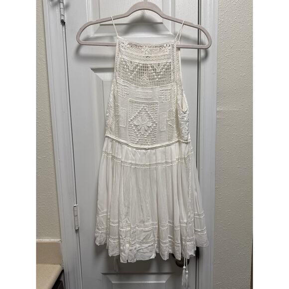 Free People Emily Dress White Crochet Square Neck Tiered Mini Dress Size XS - Picture 4 of 10